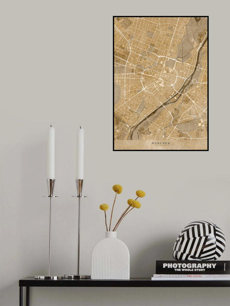 Sepia vintage map of Munich downtown Germany Poster och Canvastavla
