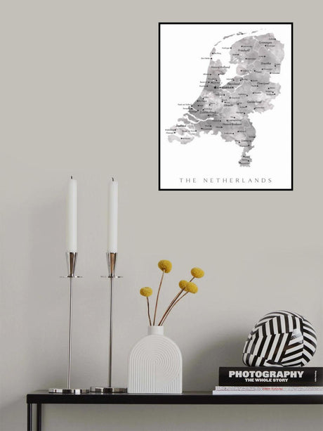 Gray map of the Netherlands Poster och Canvastavla
