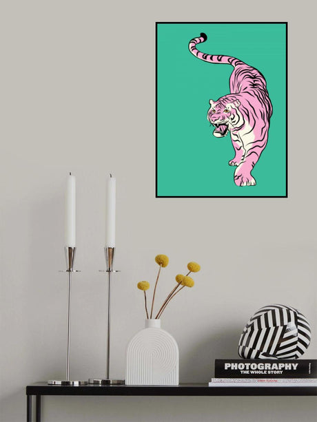 Tiger In Light Pink and Green Poster och Canvastavla