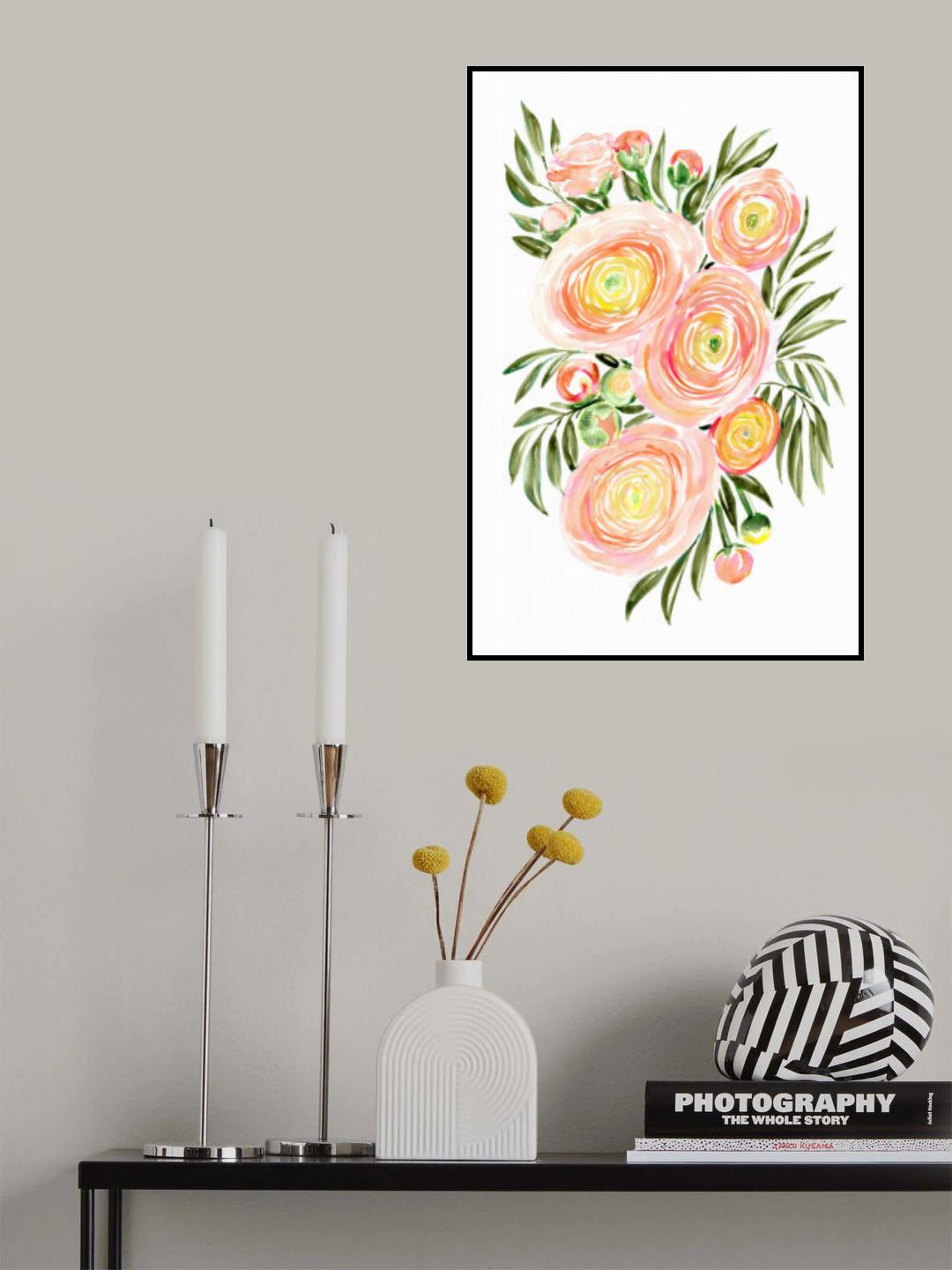 Savanna bouquet of coral ranunculus Poster och Canvastavla
