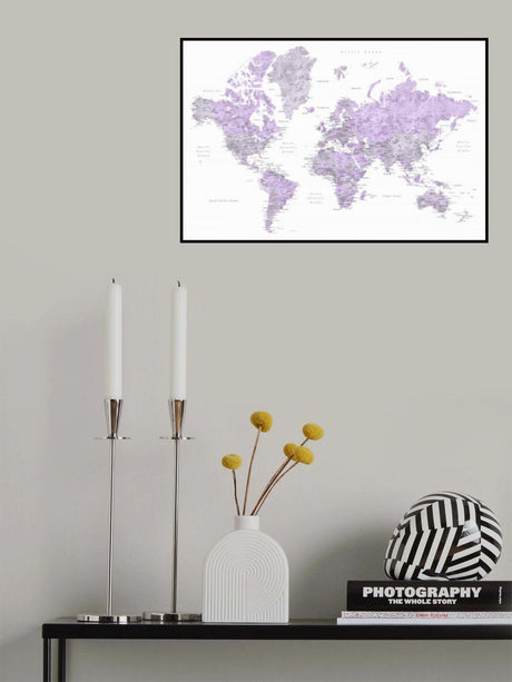 Watercolor world map with cities, Tanya Poster och Canvastavla