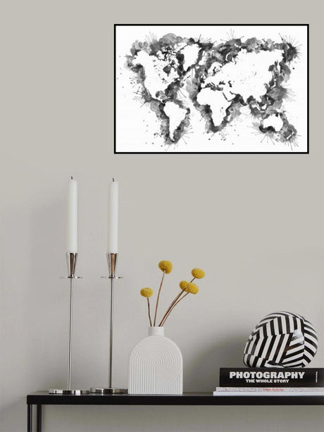 Gray strokes world map Poster och Canvastavla