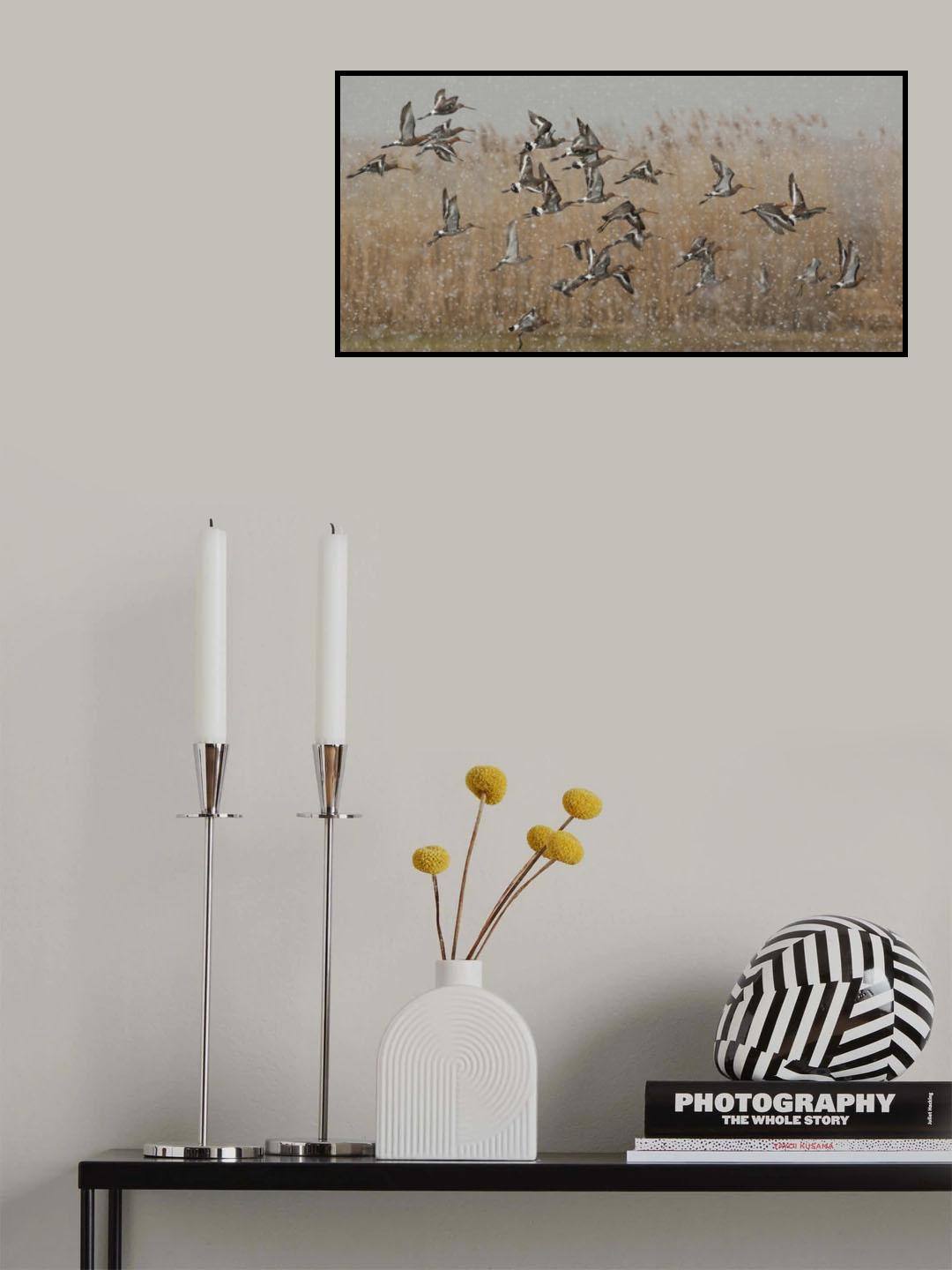 birds in a snowstorm Poster och Canvastavla