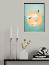 Mint Green Sun &amp; Cranes Poster och Canvastavla