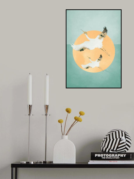 Mint Green Sun &amp; Cranes Poster och Canvastavla