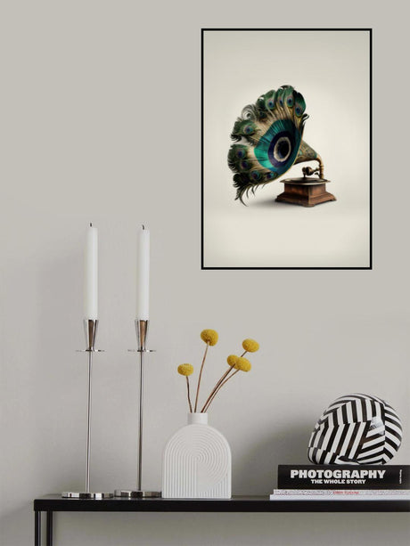 Peacock Gramaphone Poster och Canvastavla