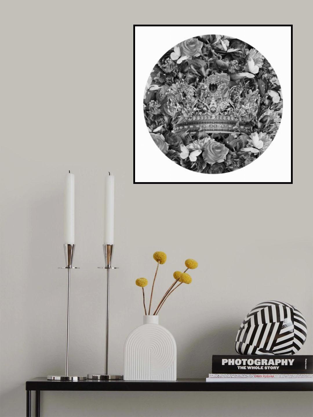 Destiny Blooms &amp; Crown Black &amp; White Poster och Canvastavla