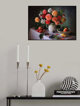 Still life with a bouquet and autumn fruits Poster och Canvastavla