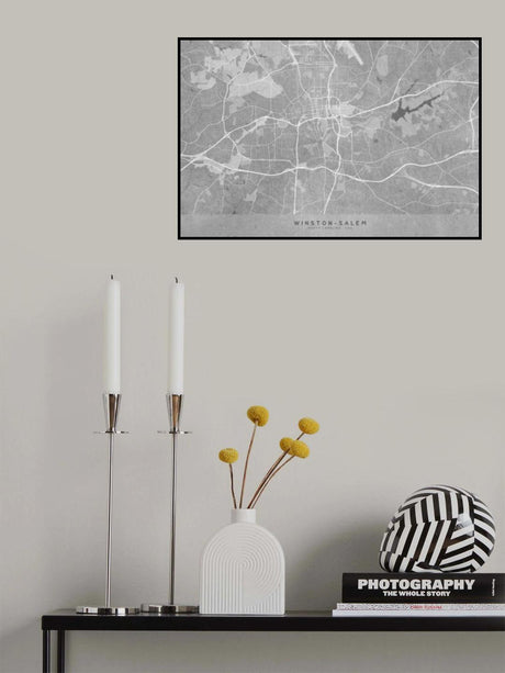 Map of Winston Salem (NC, USA) in gray vintage style Poster och Canvastavla