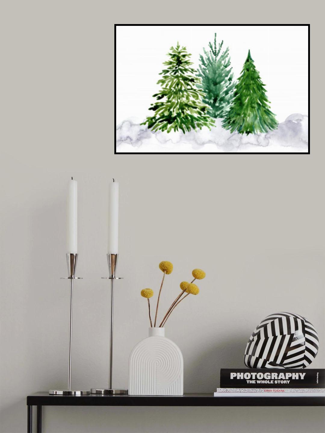 Three watercolor pine trees Poster och Canvastavla