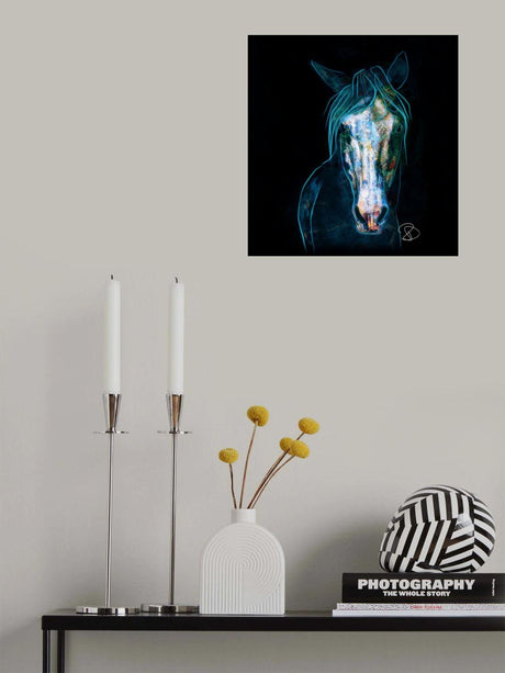 Blue Bashful Horse Poster och Canvastavla
