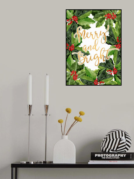 Merry and bright holly floral art Poster och Canvastavla