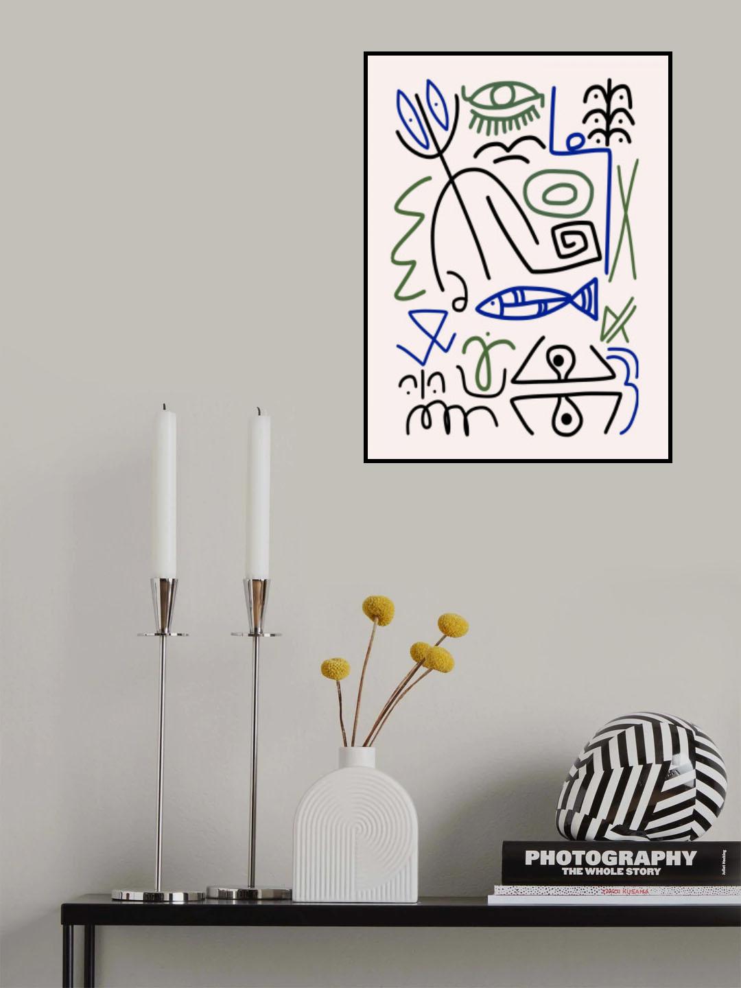 Line Art Bizarre Fishing Symbol Poster och Canvastavla