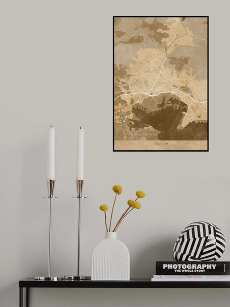 Sepia vintage map of Toulon France Poster och Canvastavla