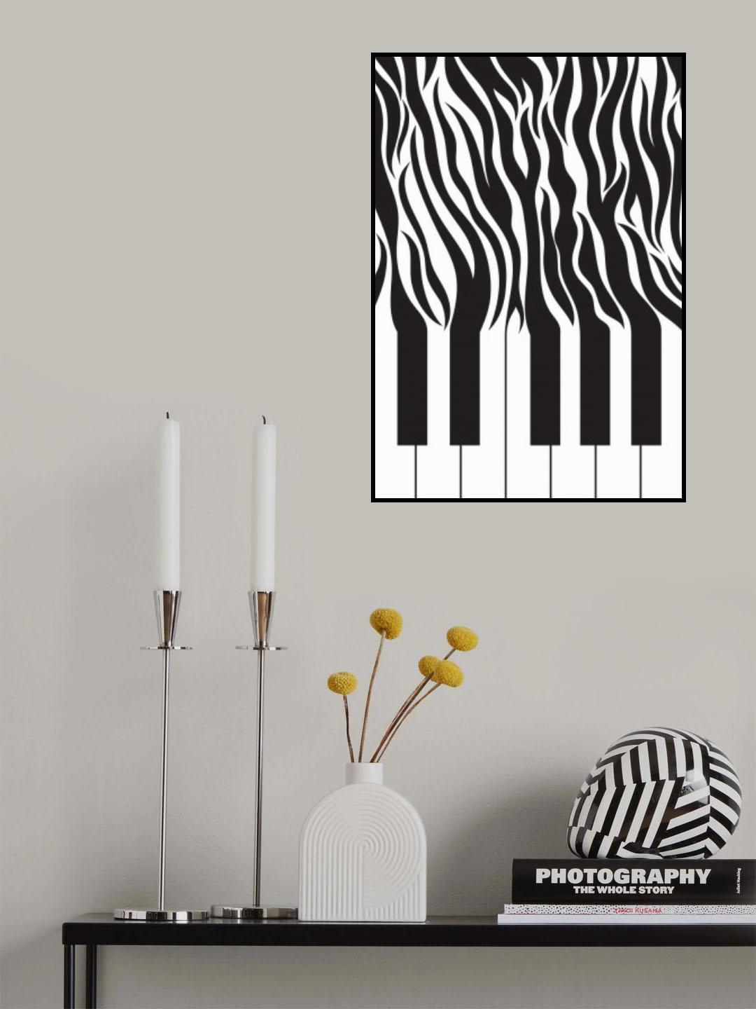 Zebra Piano print black and white Poster och Canvastavla