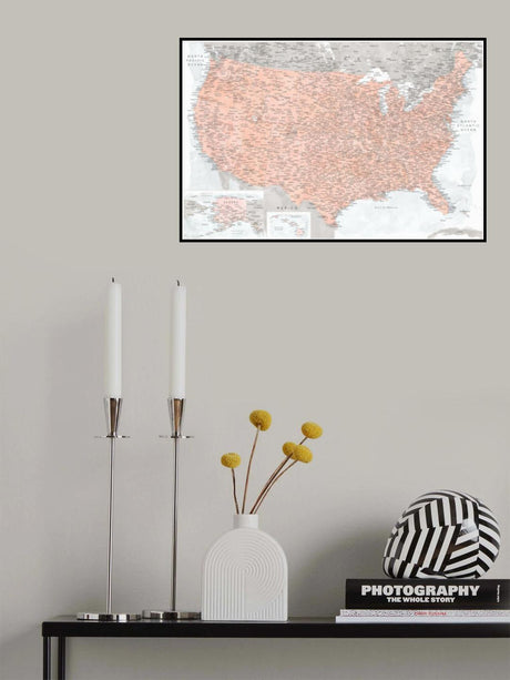 Highly detailed map of the United States, Lynette Poster och Canvastavla