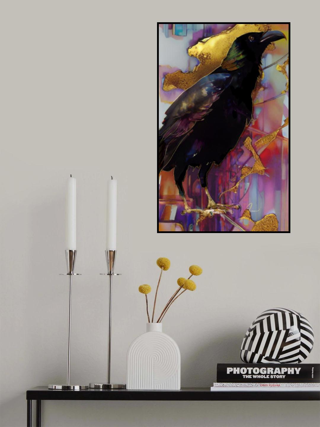 Raven with Pink and Gold Poster och Canvastavla