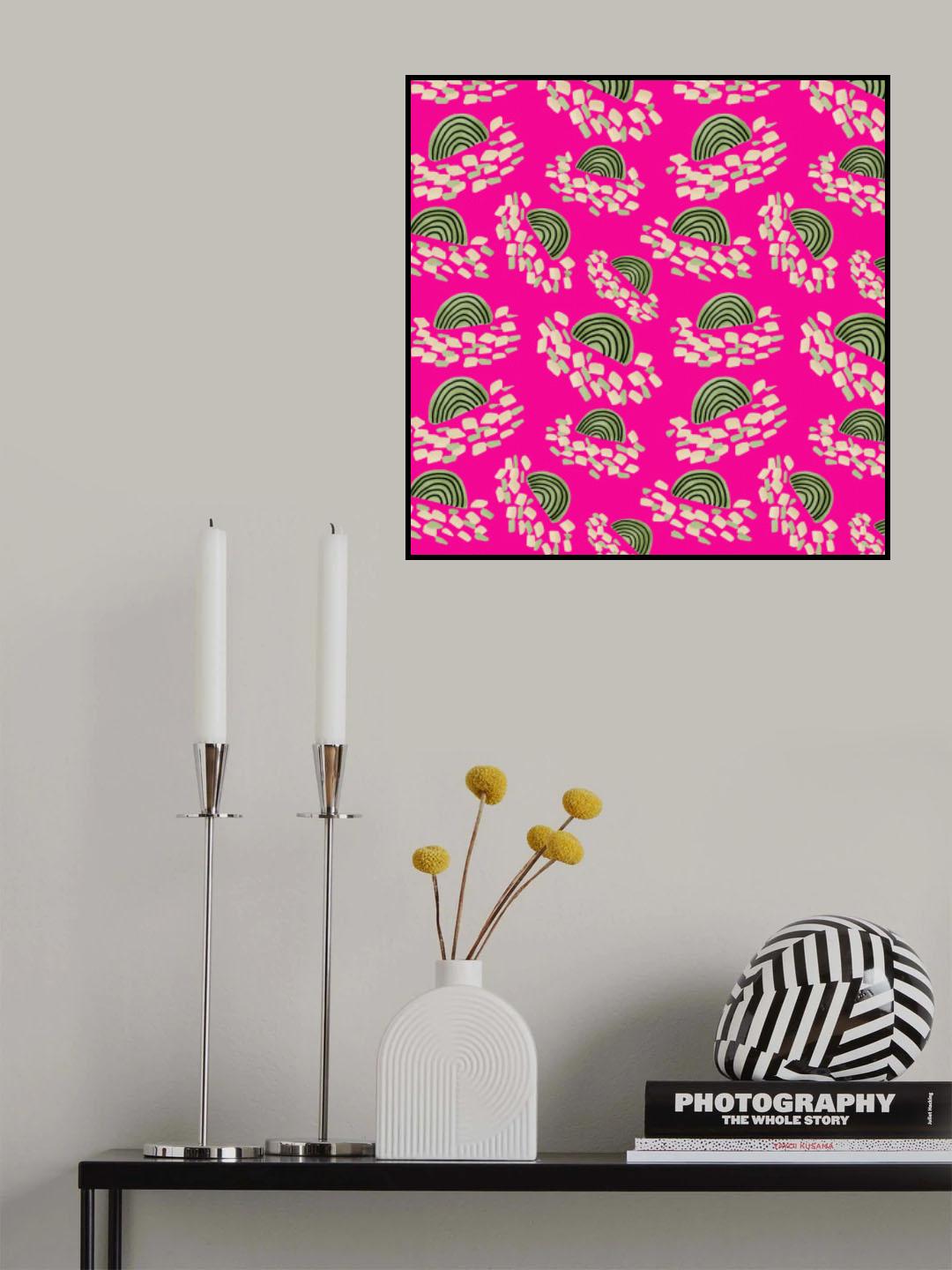 Confetti Rainbows Green On Pink Poster och Canvastavla