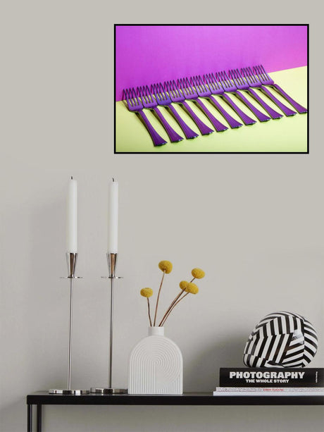 Abstract still-life with forks on a colorful background Poster och Canvastavla