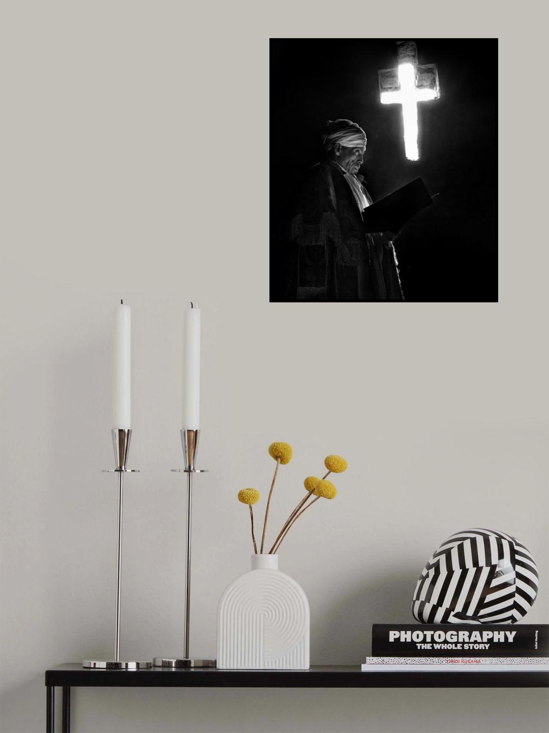 The priest, the book and the cross of light Poster och Canvastavla