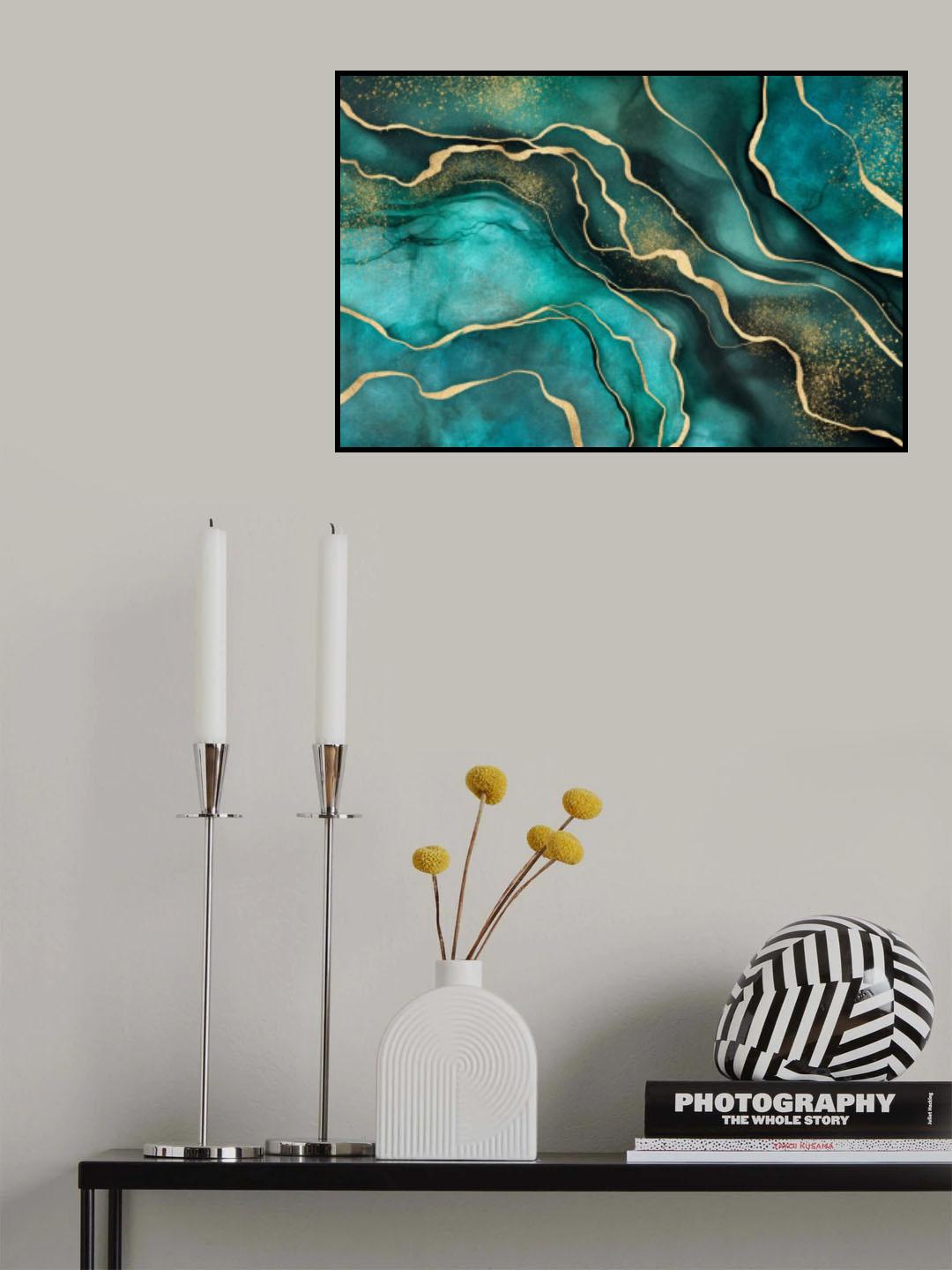Teal Gold Marble Chic Poster och Canvastavla