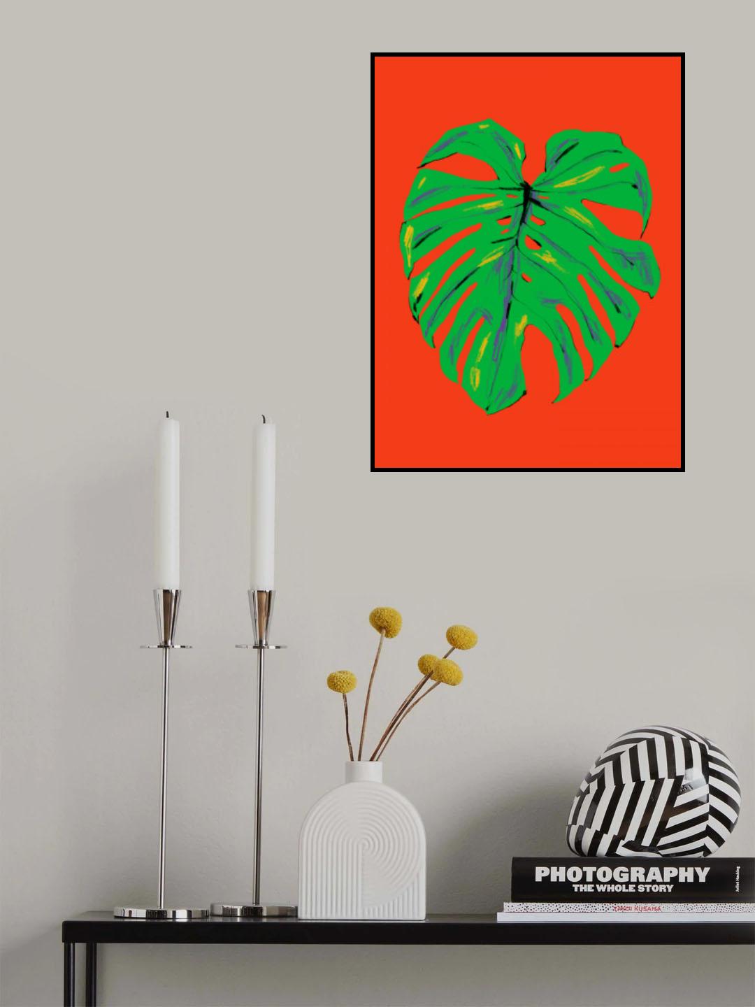 Monstera Leaf Red Poster och Canvastavla