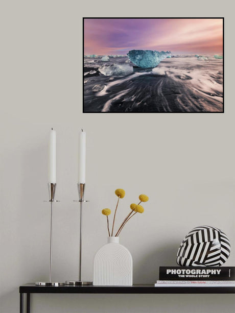 Blue "Gemstone" on black sand beach Poster och Canvastavla