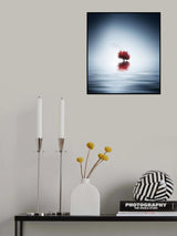 Autumn trees reflected blue lake Poster och Canvastavla