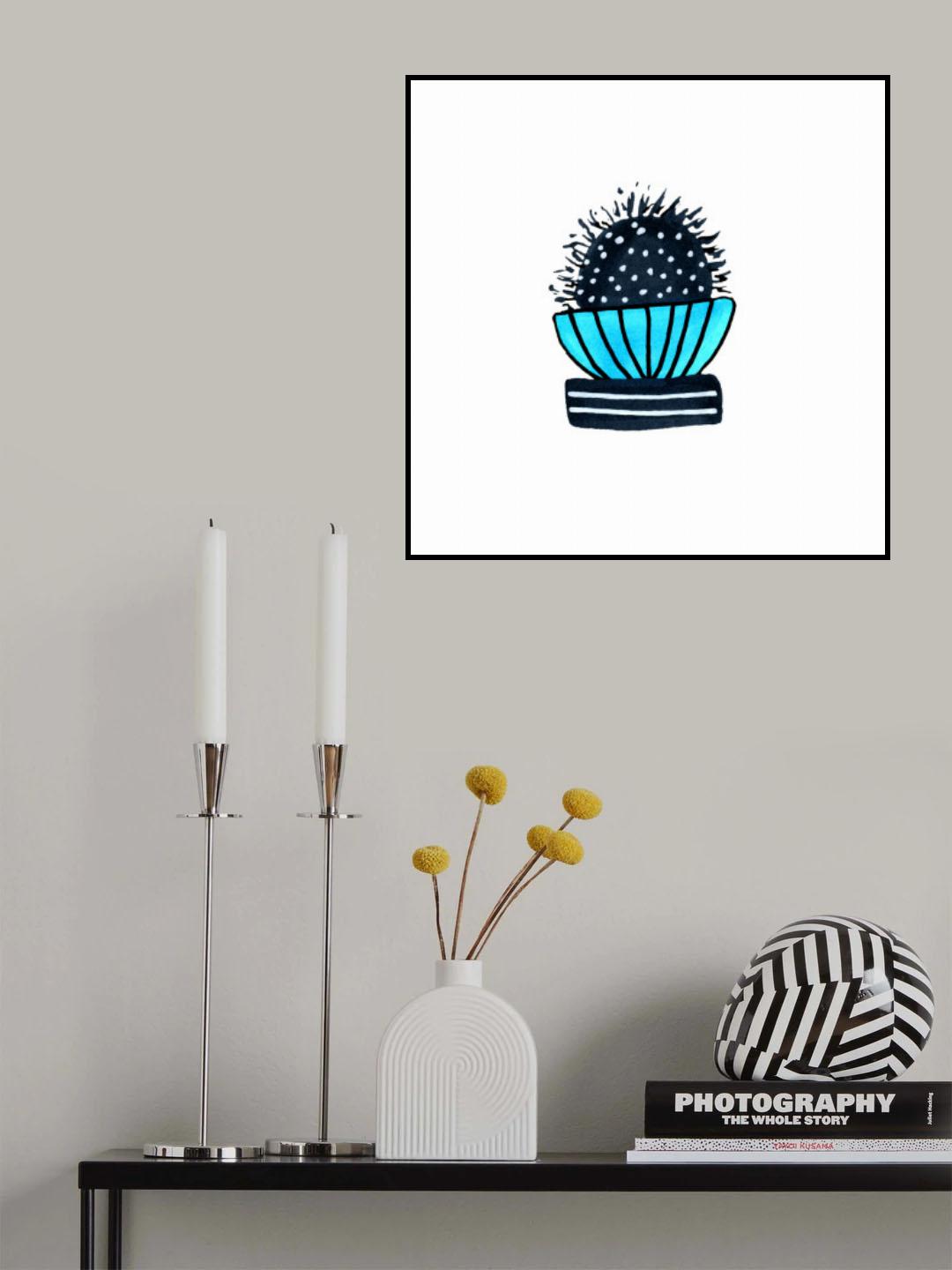 Cactus 2 Desert Plant Blue Black Poster och Canvastavla