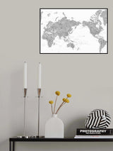 Pacific centered world map in gray watercolor Poster och Canvastavla