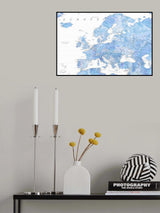Light blue watercolor detailed map of Europe Poster och Canvastavla