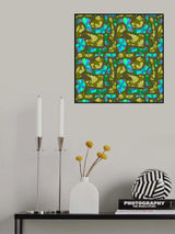 Floral Duo Cutouts Olive Blue On Green Poster och Canvastavla