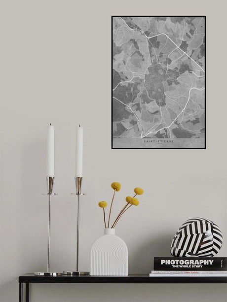 Gray vintage map of Saint Etienne France Poster och Canvastavla