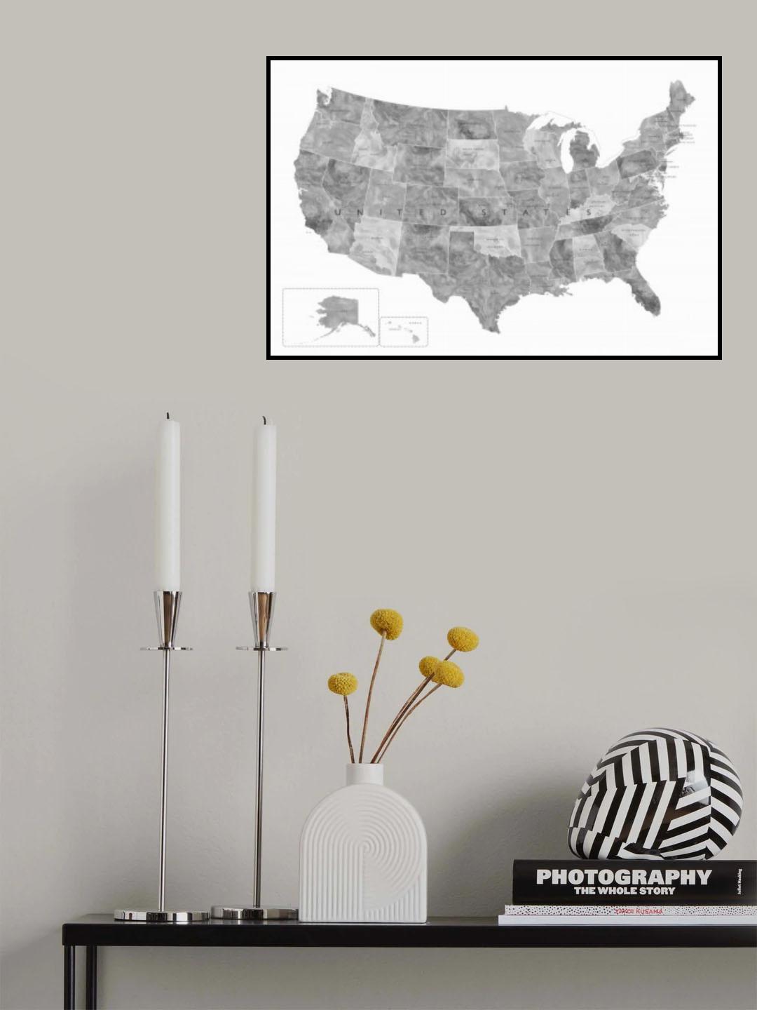 Gray watercolor map of the US Poster och Canvastavla