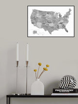 Gray watercolor map of the US Poster och Canvastavla