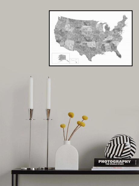 Gray watercolor map of the US Poster och Canvastavla