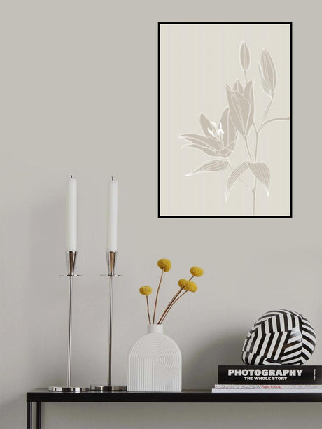 Line art lillies in white Poster och Canvastavla