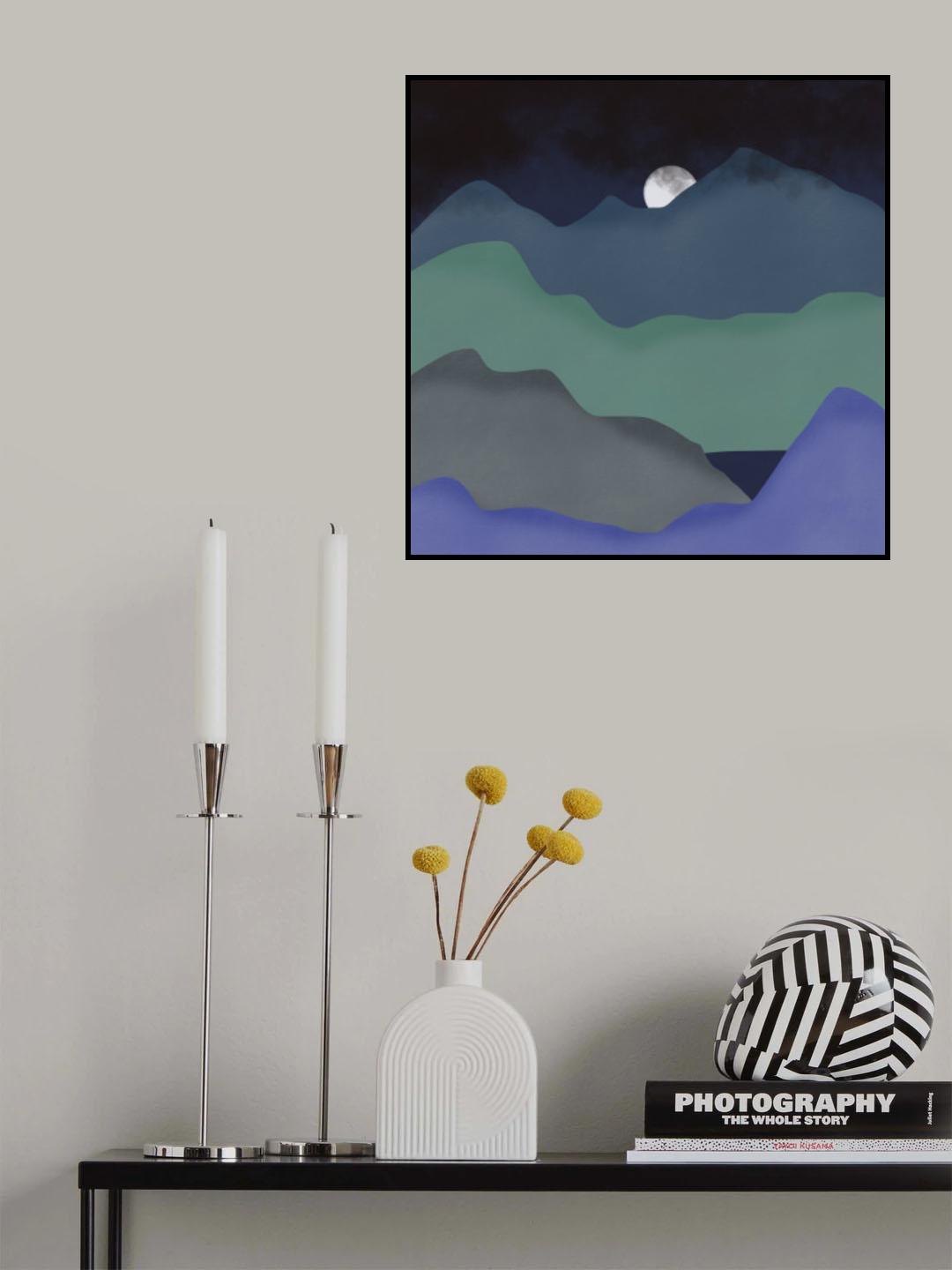 Moonlight Minimal Mountain Poster och Canvastavla