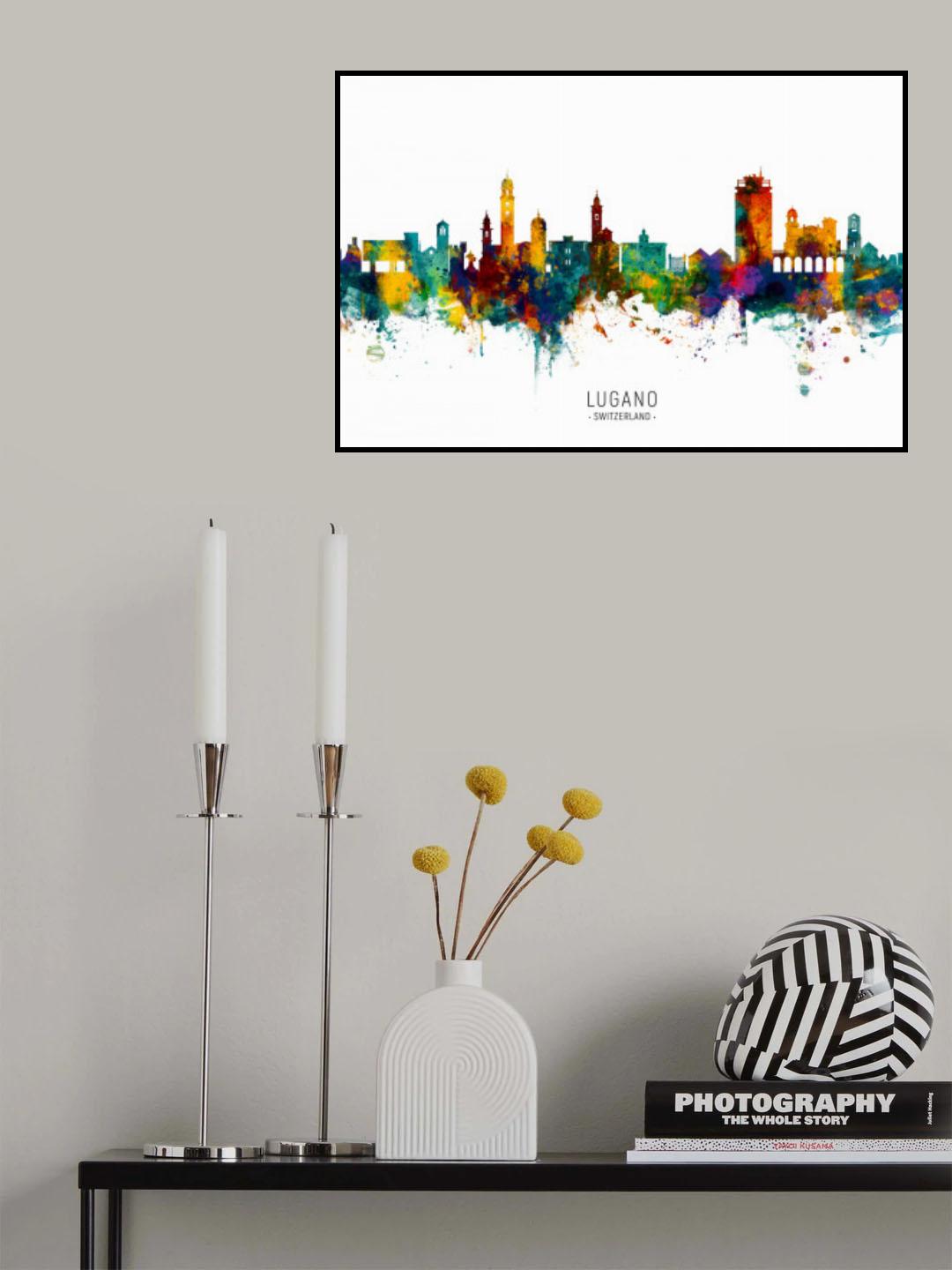 Lugano Switzerland Skyline Poster och Canvastavla