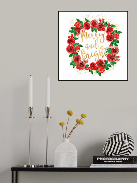 Merry and bright wreath of red English roses Poster och Canvastavla
