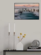 Sunrise on a frozen waterfall Poster och Canvastavla
