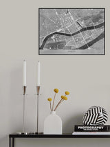 Gray vintage map of Nantes downtown France Poster och Canvastavla
