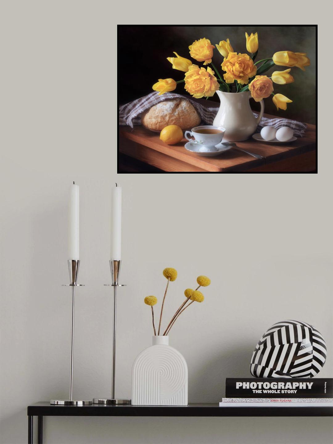 Still life with a bouquet of yellow tulips Poster och Canvastavla
