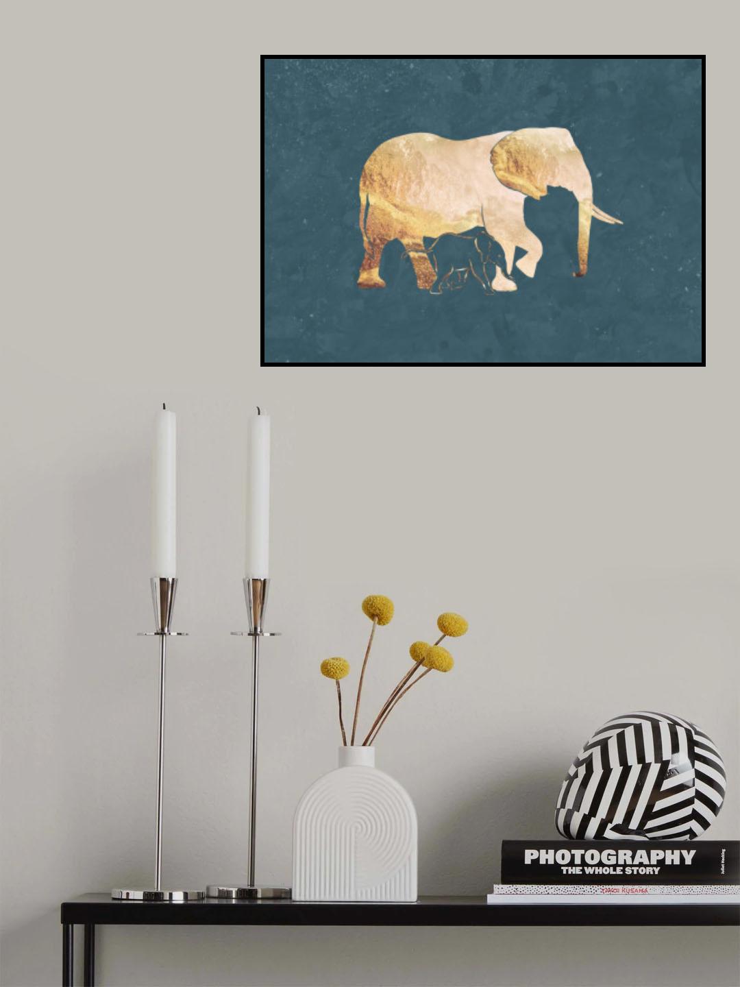 Gold Elephant Line art Silhouettes 2 Poster och Canvastavla