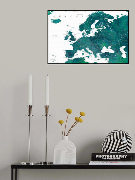 Teal detailed map of Europe Poster och Canvastavla