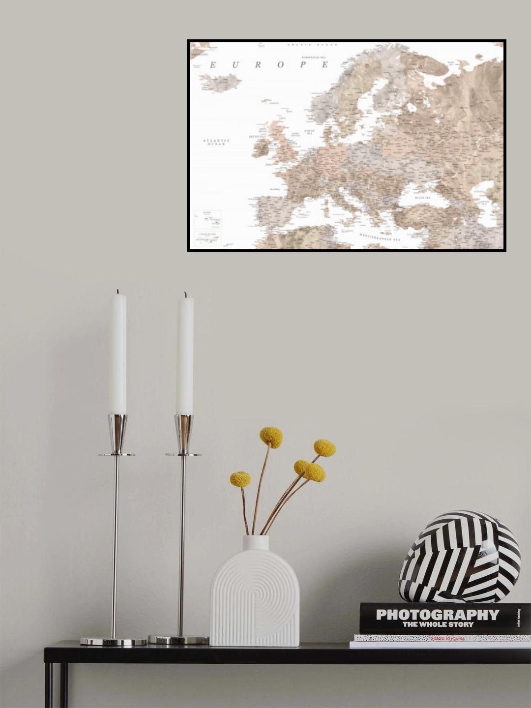 Taupe detailed map of Europe Poster och Canvastavla