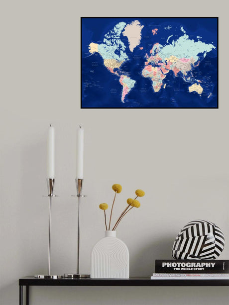 Detailed world map with cities, Powa Poster och Canvastavla