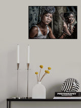 Me and my friend at the hairdresser in the streets of Accra - Ghana Poster och Canvastavla