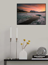 The sunset at a spring thawing lake Poster och Canvastavla