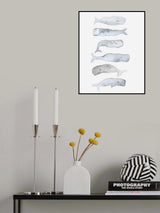 Kids Line Whale Art Poster och Canvastavla